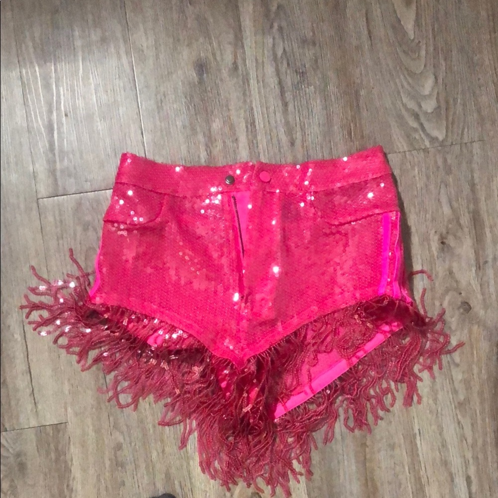 IVY PARK Pink Sequin Fringe Shorts